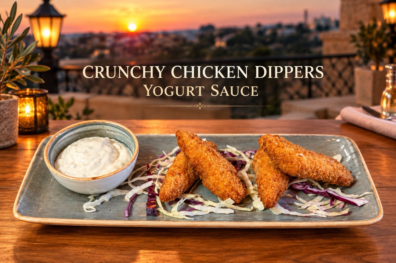 Crunchy Chicken Dippers, Yogurt Sauce