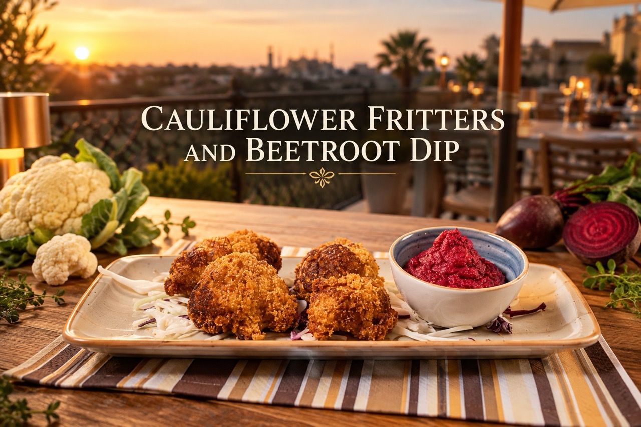 Cauliflower Fritters and Beetroot Dip