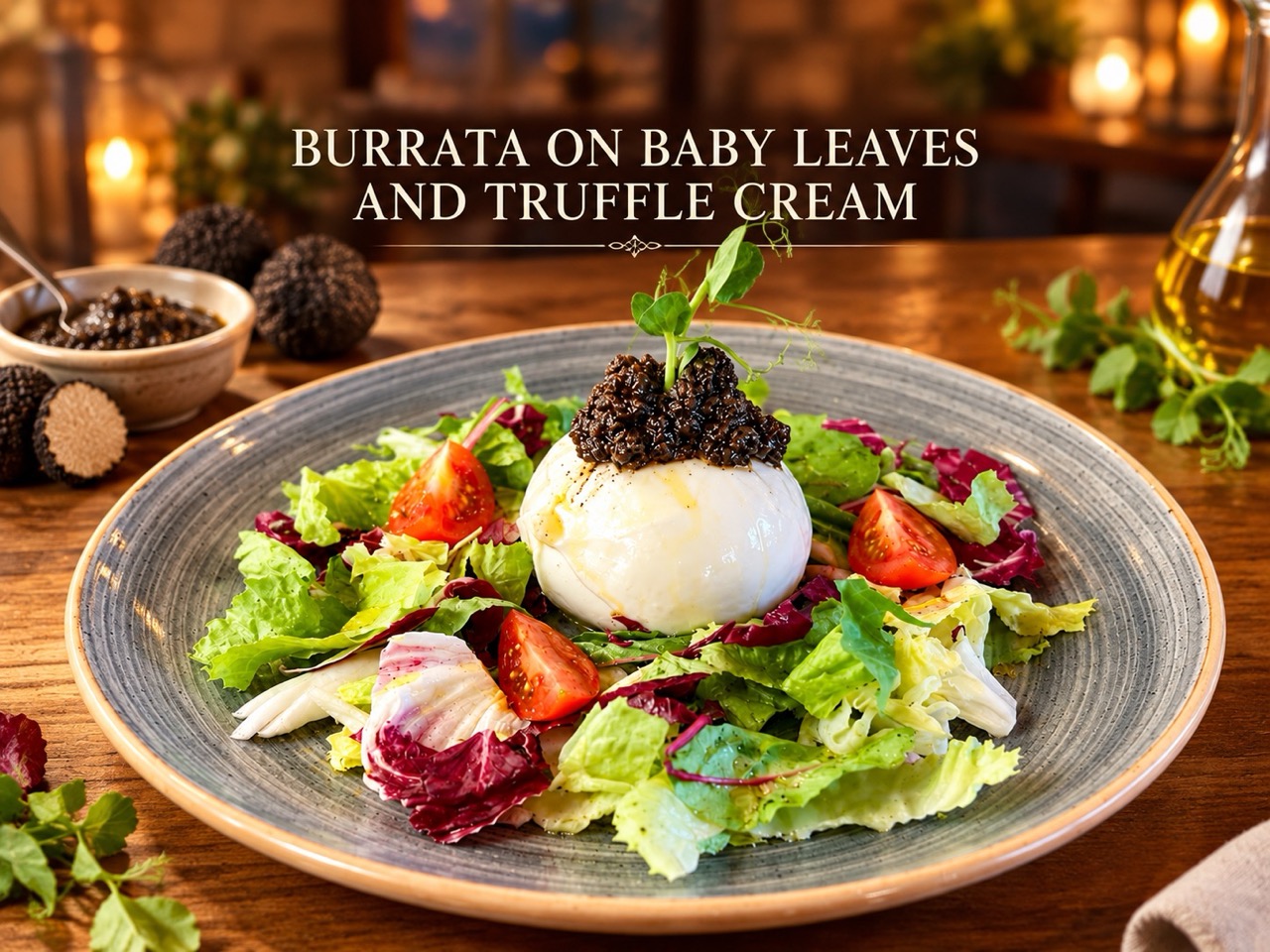 Burrata on Baby Leaves and Truffle Cream