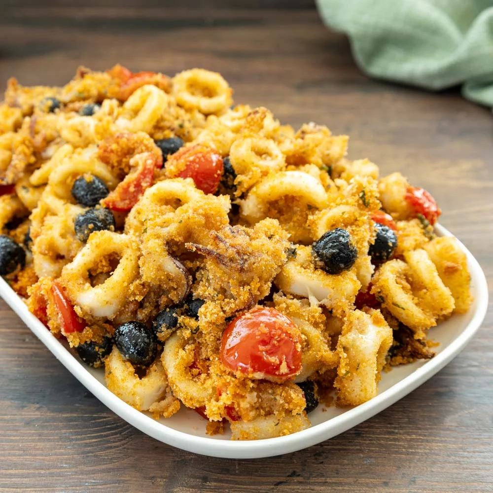 Calamari gratinati e datterini confit