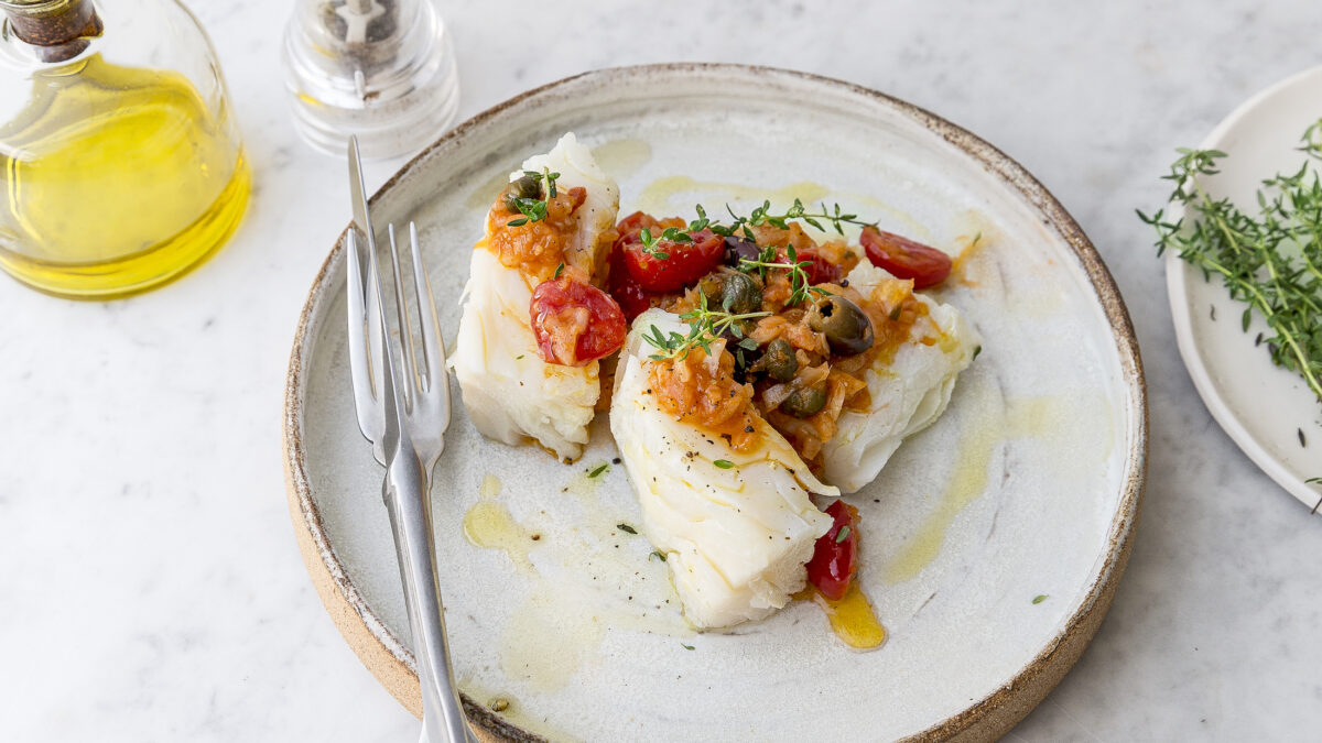 Lomos di Baccalà in salsa Mediterranea