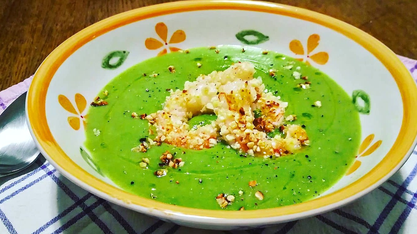 Crema di Piselli con Gamberi